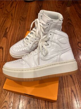 Nike Air Jordan Women's High-Top Sneakers in White with Gum Sole